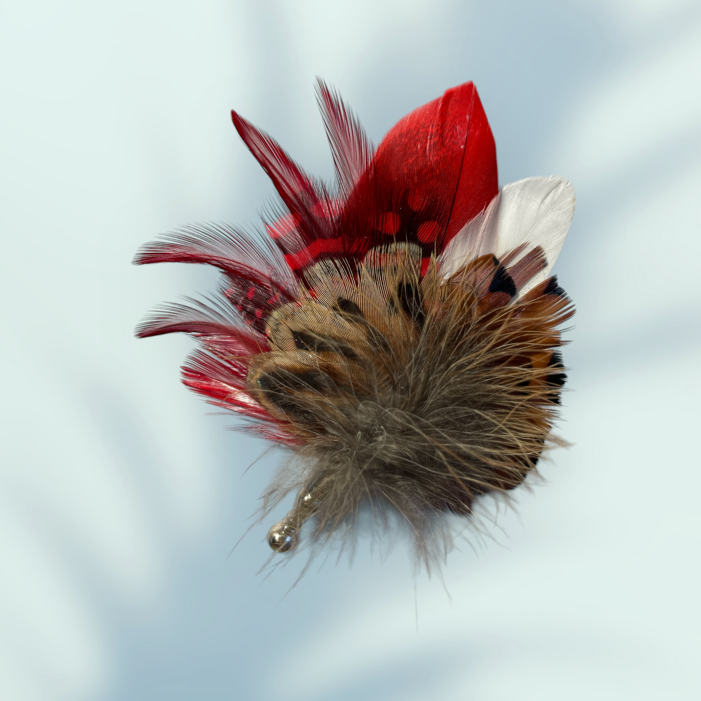 Red & Natural Feather Lapel In in a Silver Clasp (CFLP170)