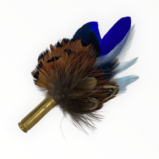 Blue & Natural Feather Hat Pin (CFP731)