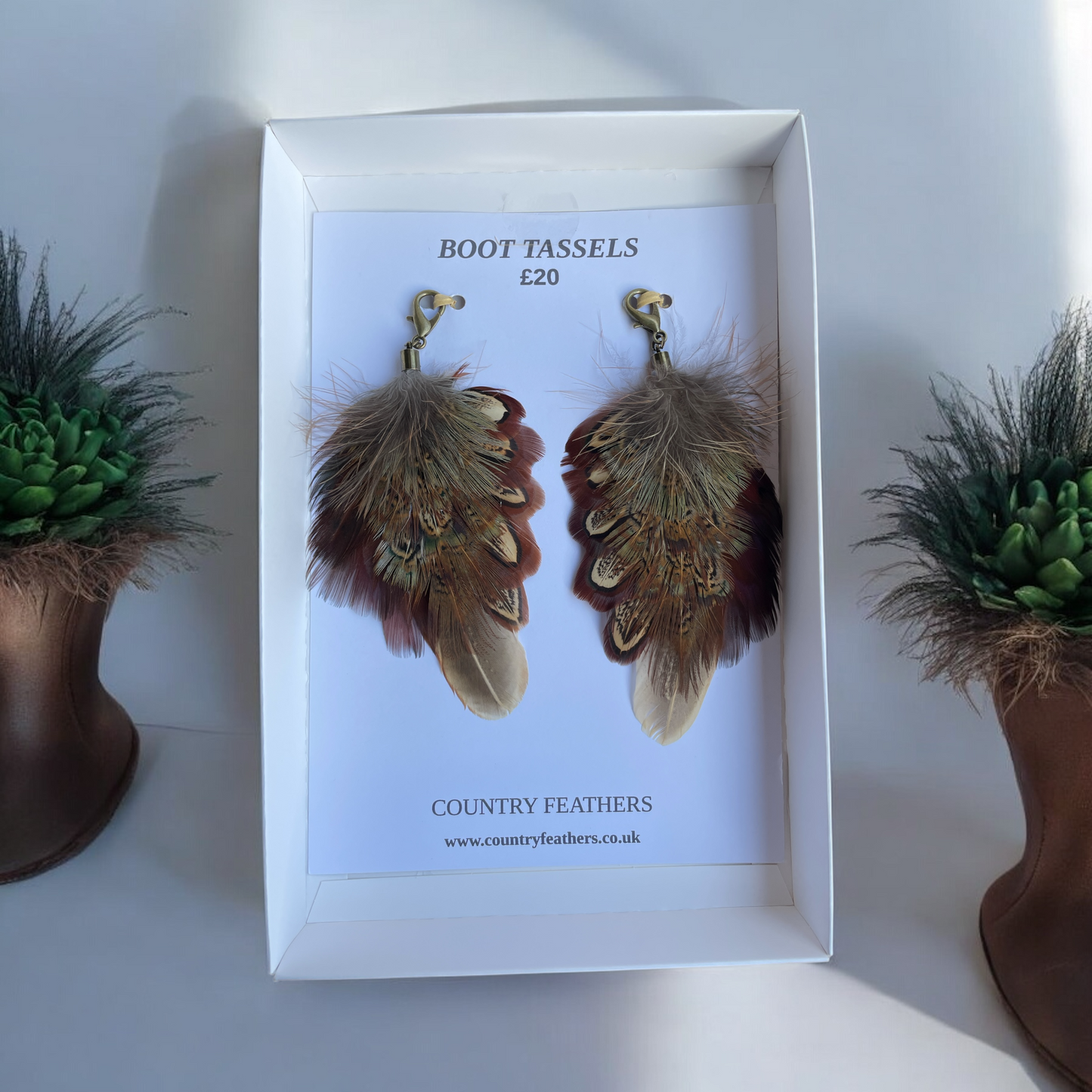 Natural Pheasant Feather Boot Tassels (CFB4114)