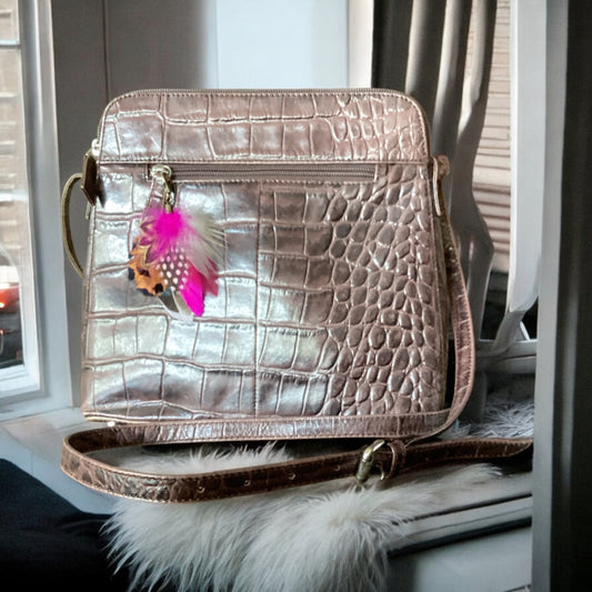 Cerise pink, light pink & Natural feather Handbag Charm (CFHC6046