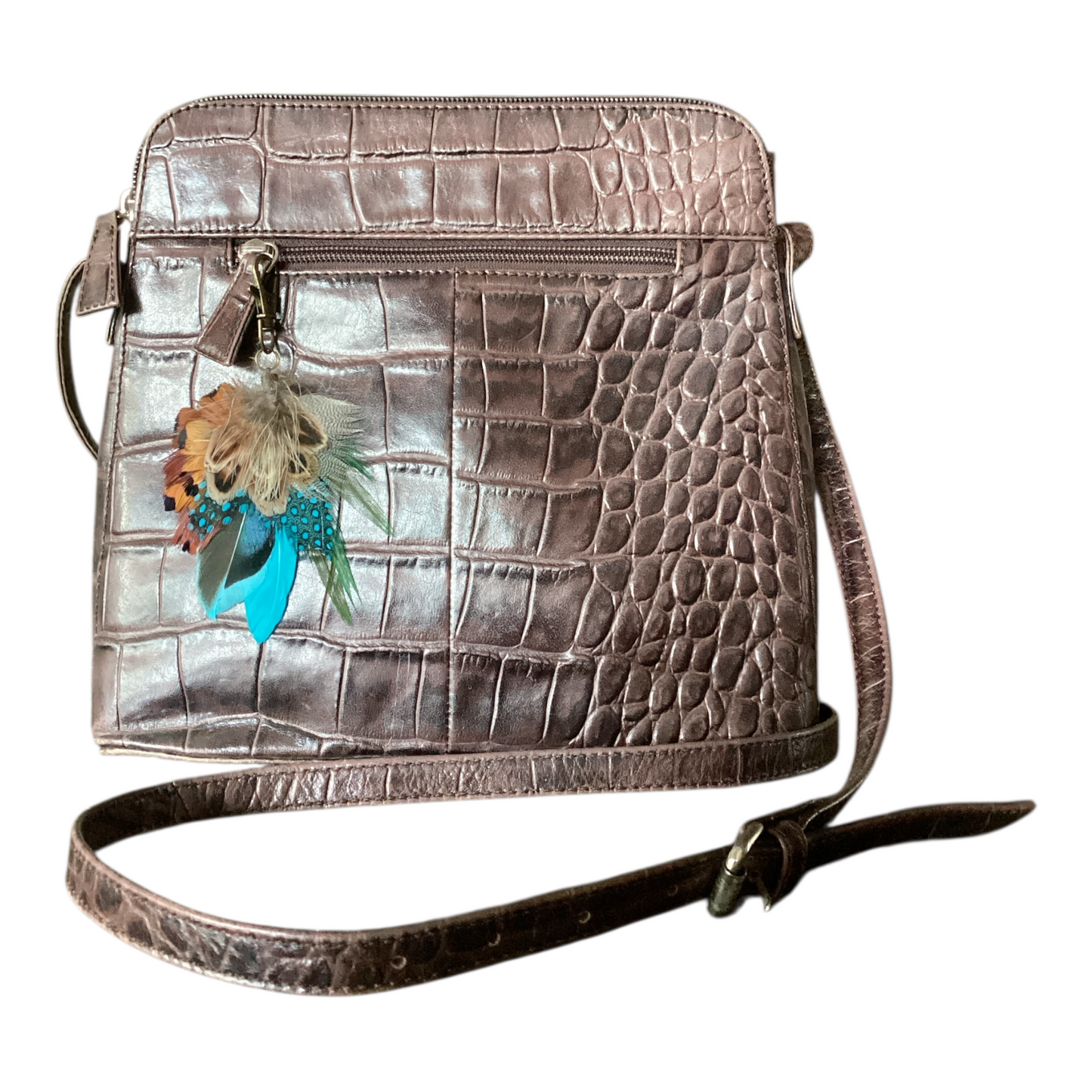 Teal, Green& Natural feather Hand Bag Charm(CFHC6047)