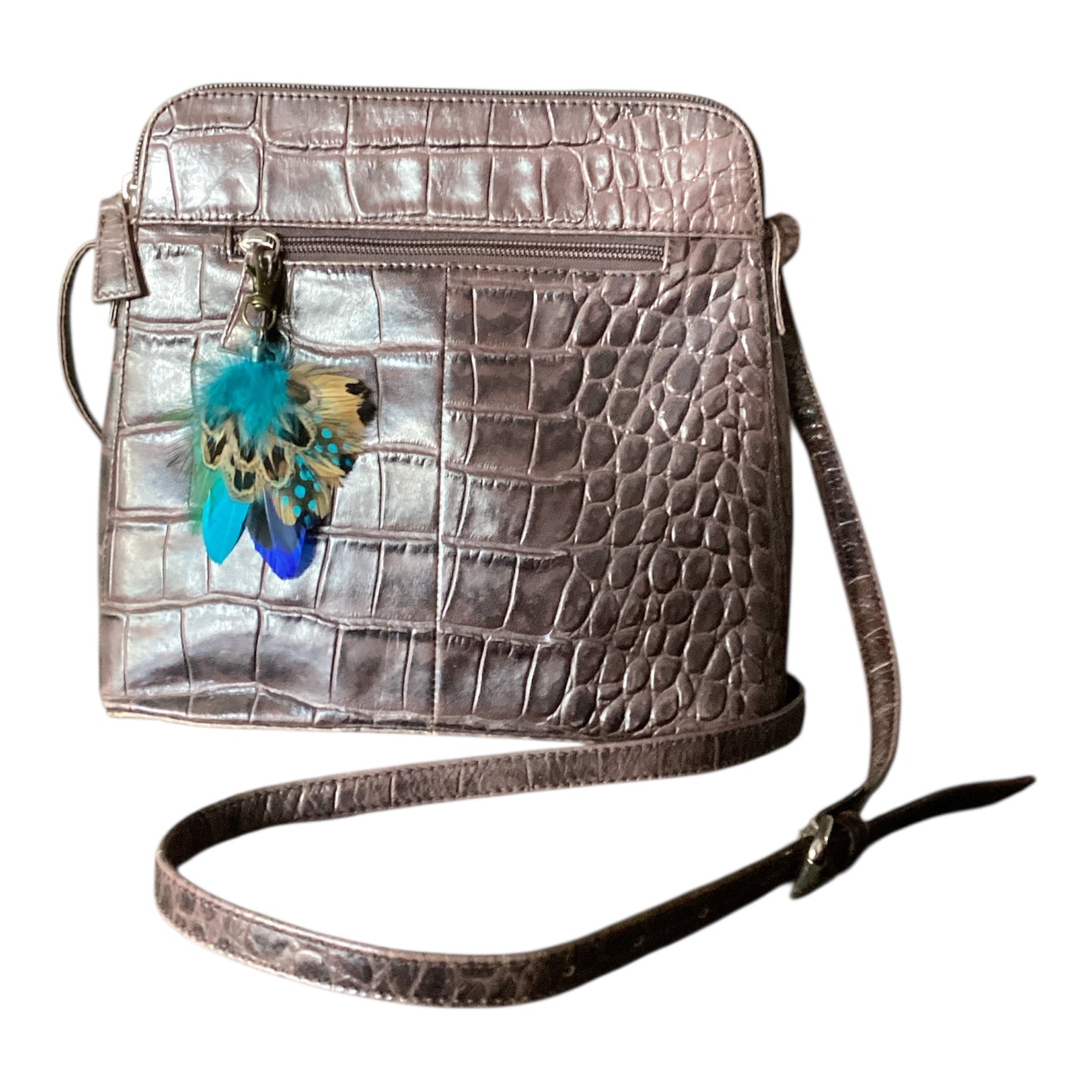 Teal, Royal Blue & Natural Feather Handbag Charm (CFHC6053)