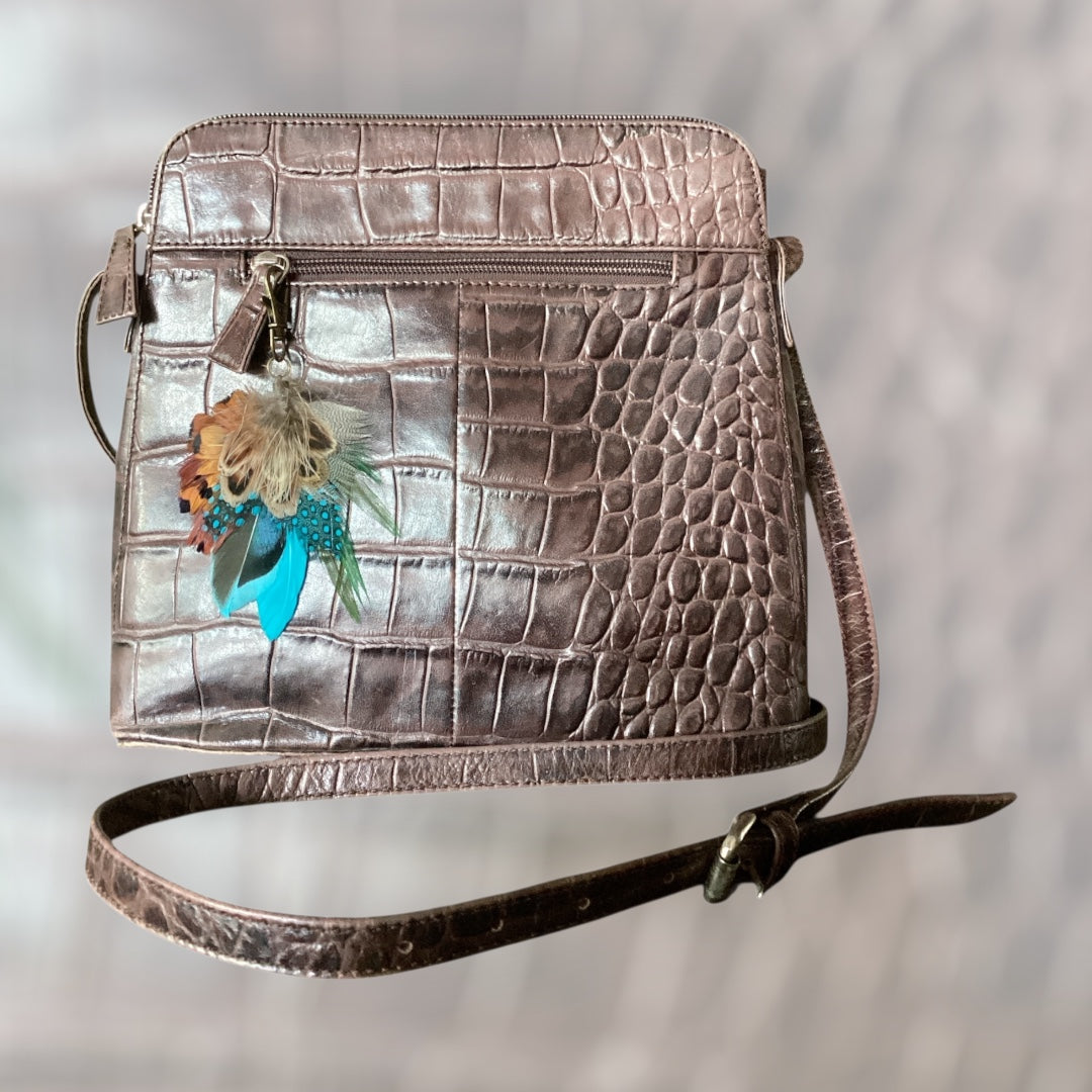 Teal, Green& Natural feather Hand Bag Charm(CFHC6047)