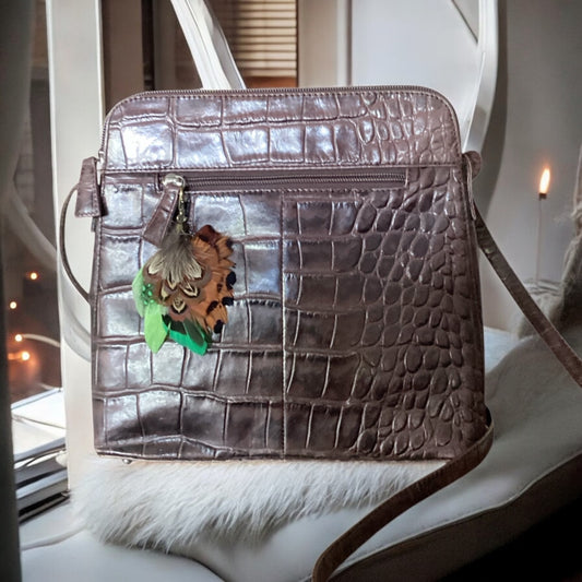 Green, and Natural Feather Handbag Charm (CFHC6064)