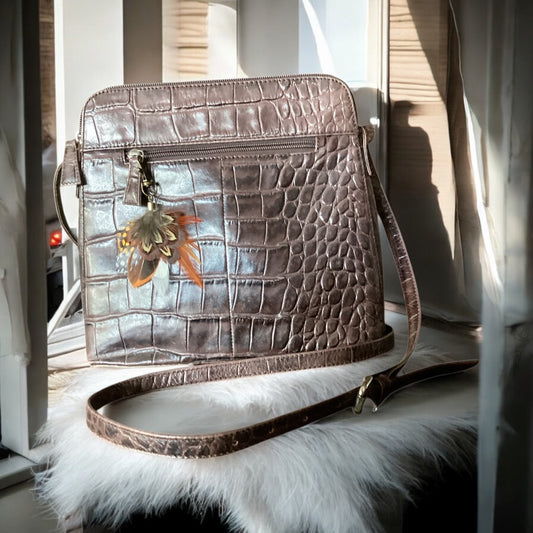 Orange, White & Natural feather Hand Bag Charm (CFHC6049)