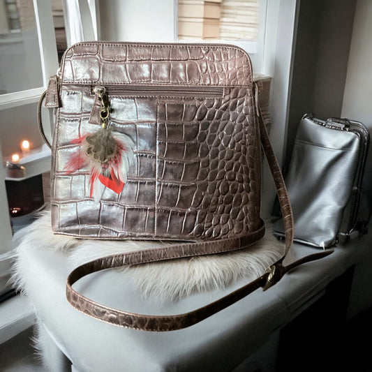 Red, White & Natural Feather Handbag Charm (CFHC6051)