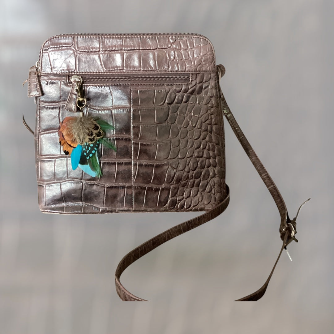 Green, Teal & Natural Feather Handbag Charm (CFHC6059)