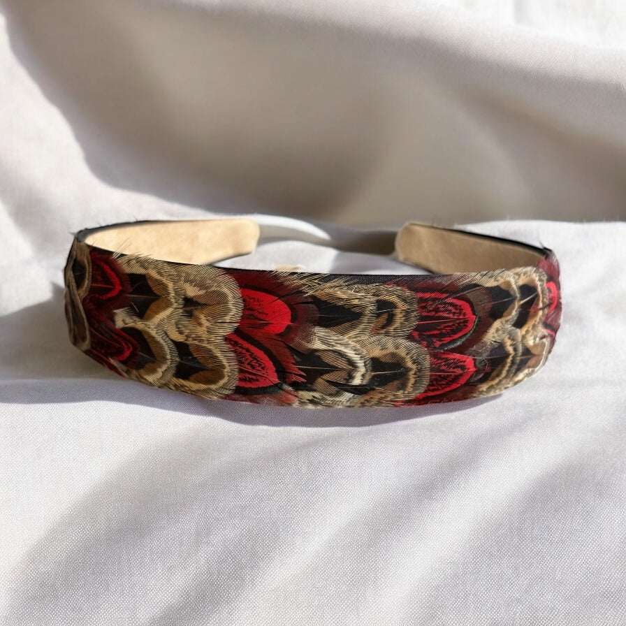 Red & Natural Pheasant Feather Hairband (CFHB3028)