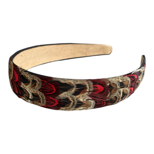 Red & Natural Pheasant Feather Hairband (CFHB3028)
