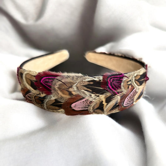 Pink & Natural Pheasant Feather Hairband (CFHB3031)