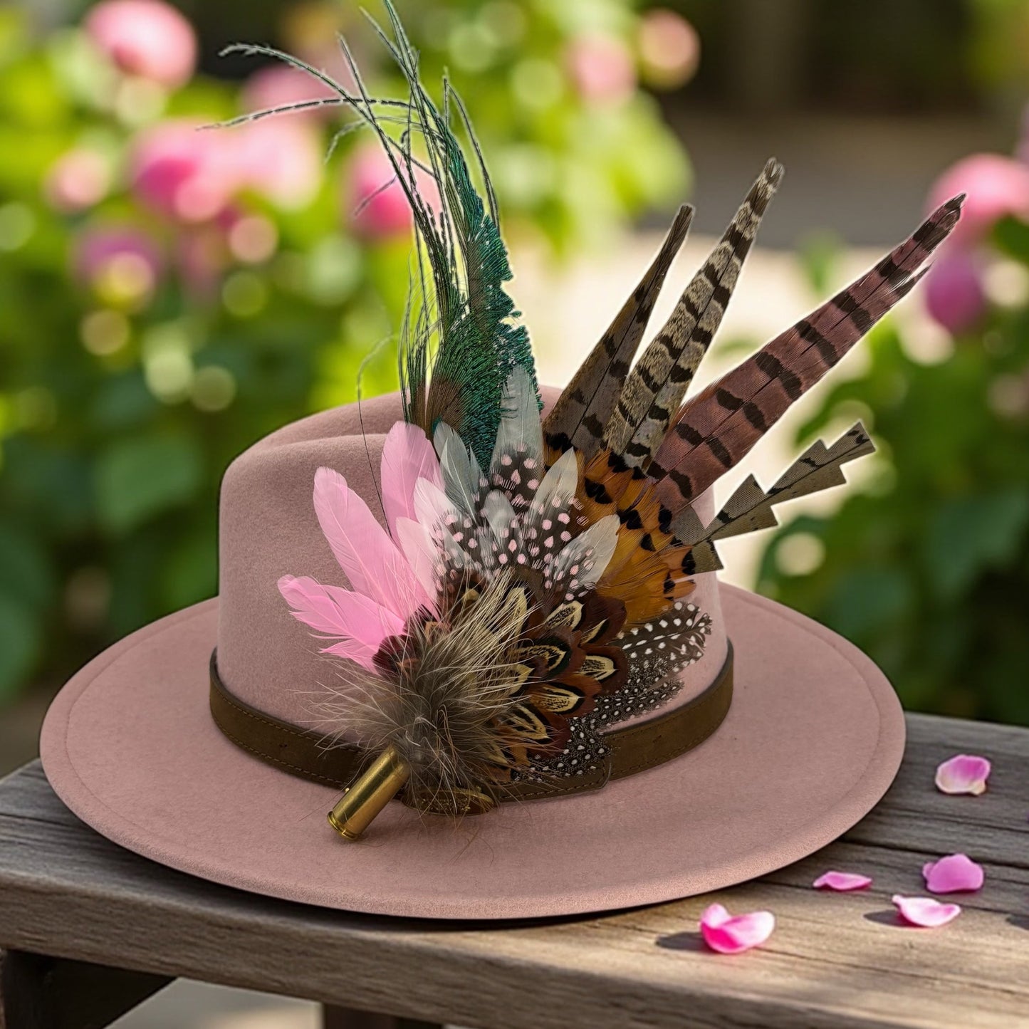 Pink, black, white & teal Feather Hat Pin (CFP805)