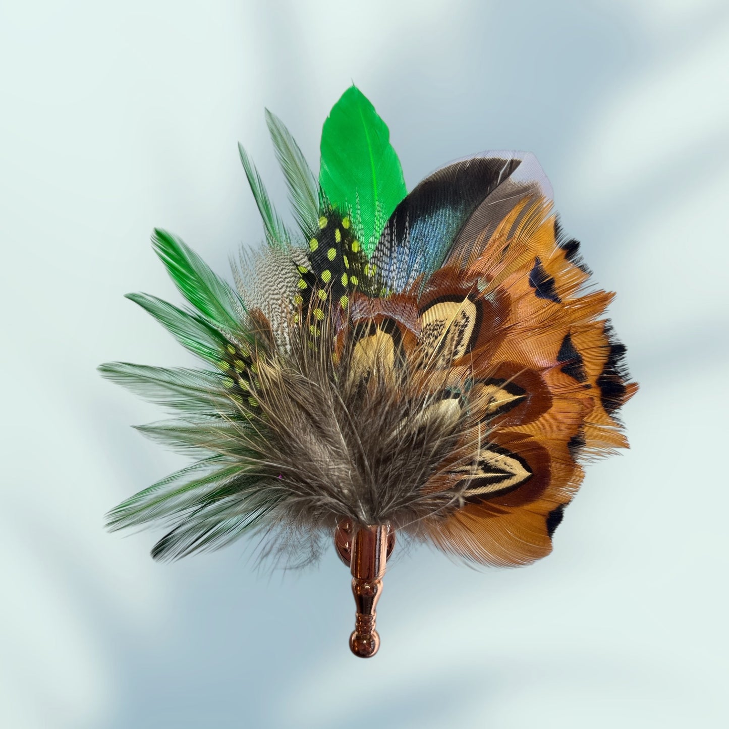 Green and natural feather Lapel Pin CFLP206