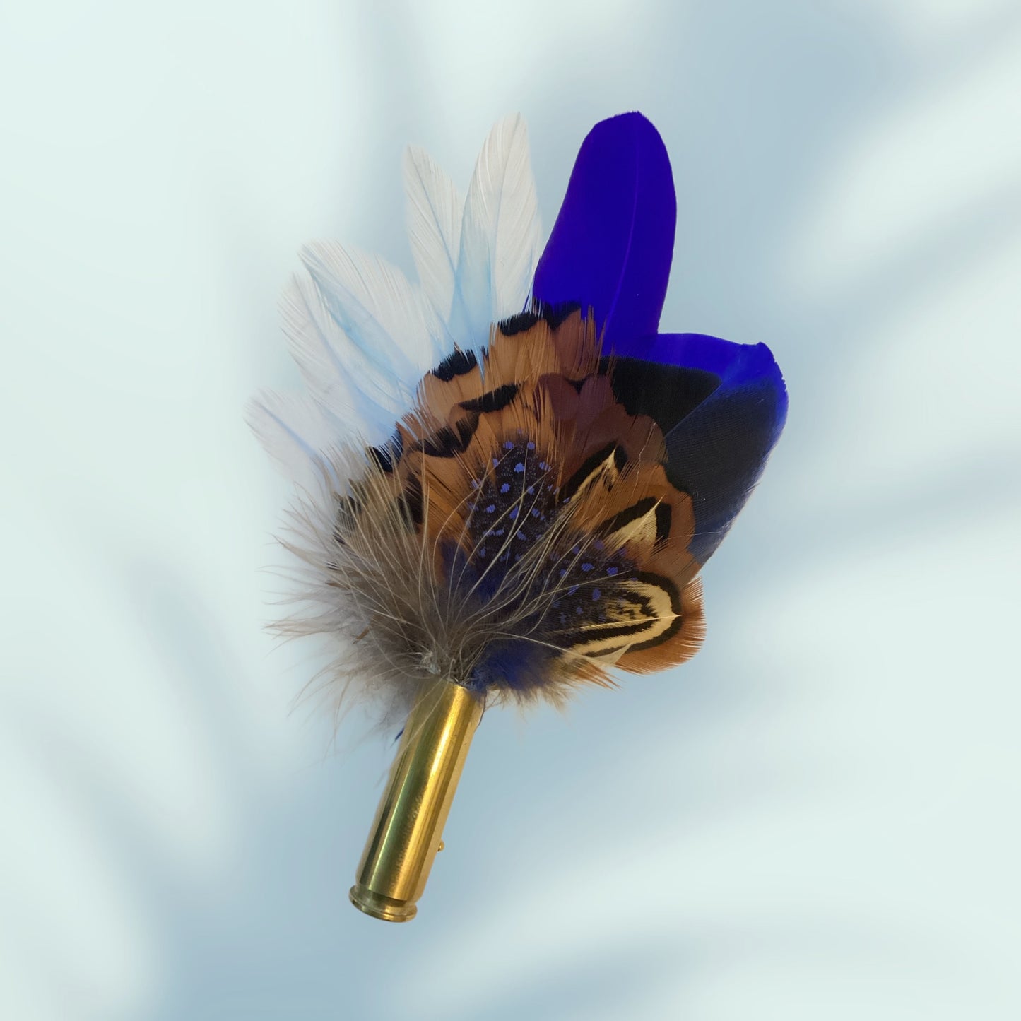 Navy Blue, Light Blue & Natural Feather Lapel Pin CFLP214