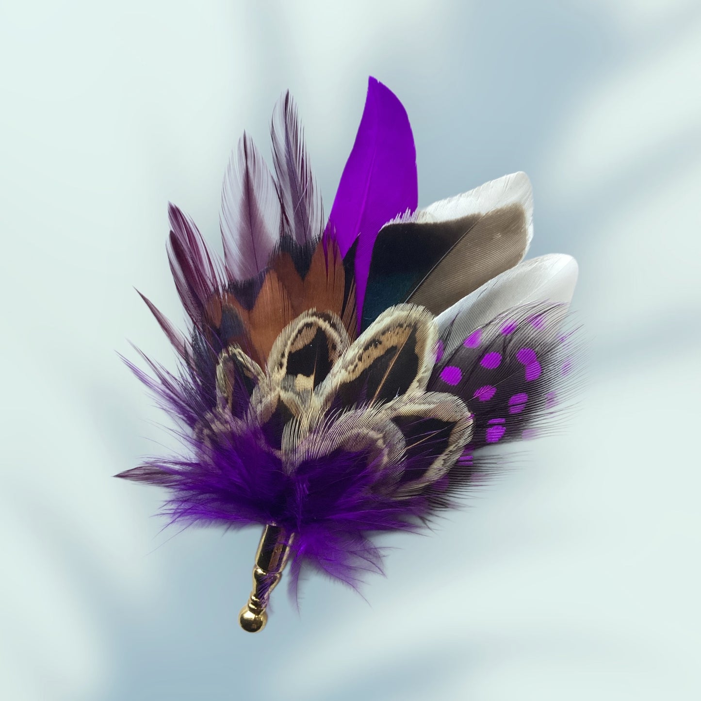 Purple and Natural Feather Lapel Pin CFLP216