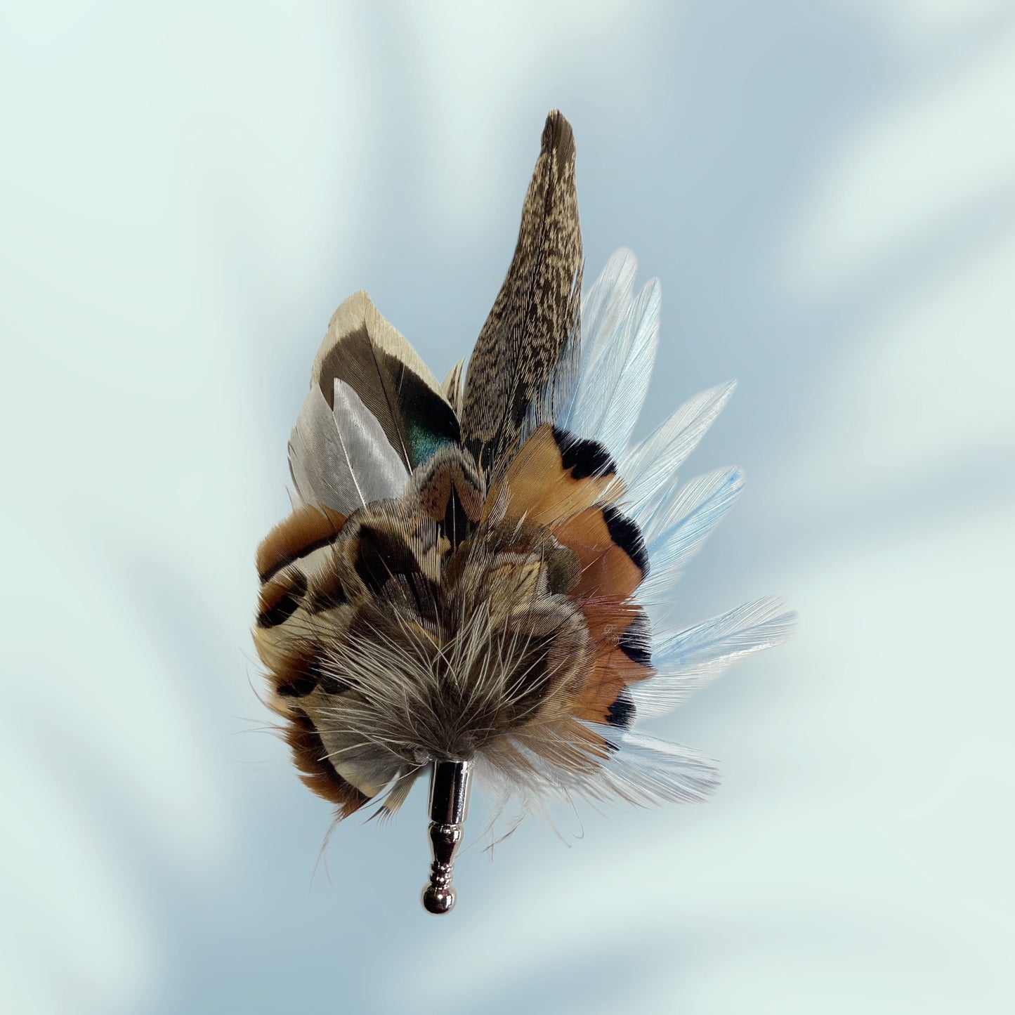 Blue & Natural Feather Lapel Pin CFLP234