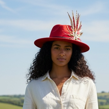 Red, Gold, white and Natural Feather Hat Pin (CFP839)