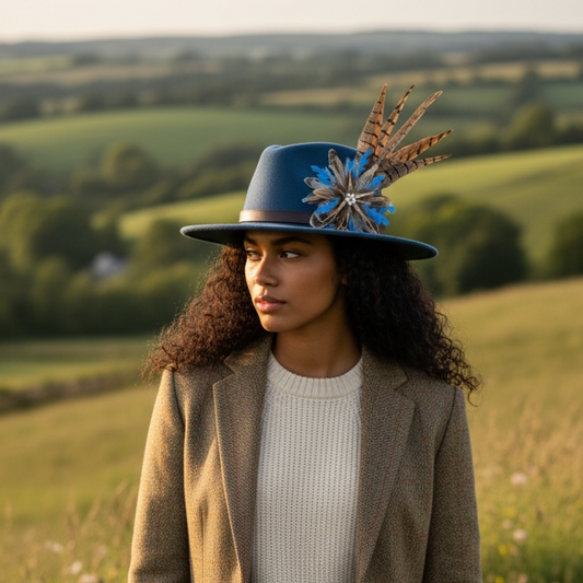 Teal and Natural Feather Hat Pin (CFP837)