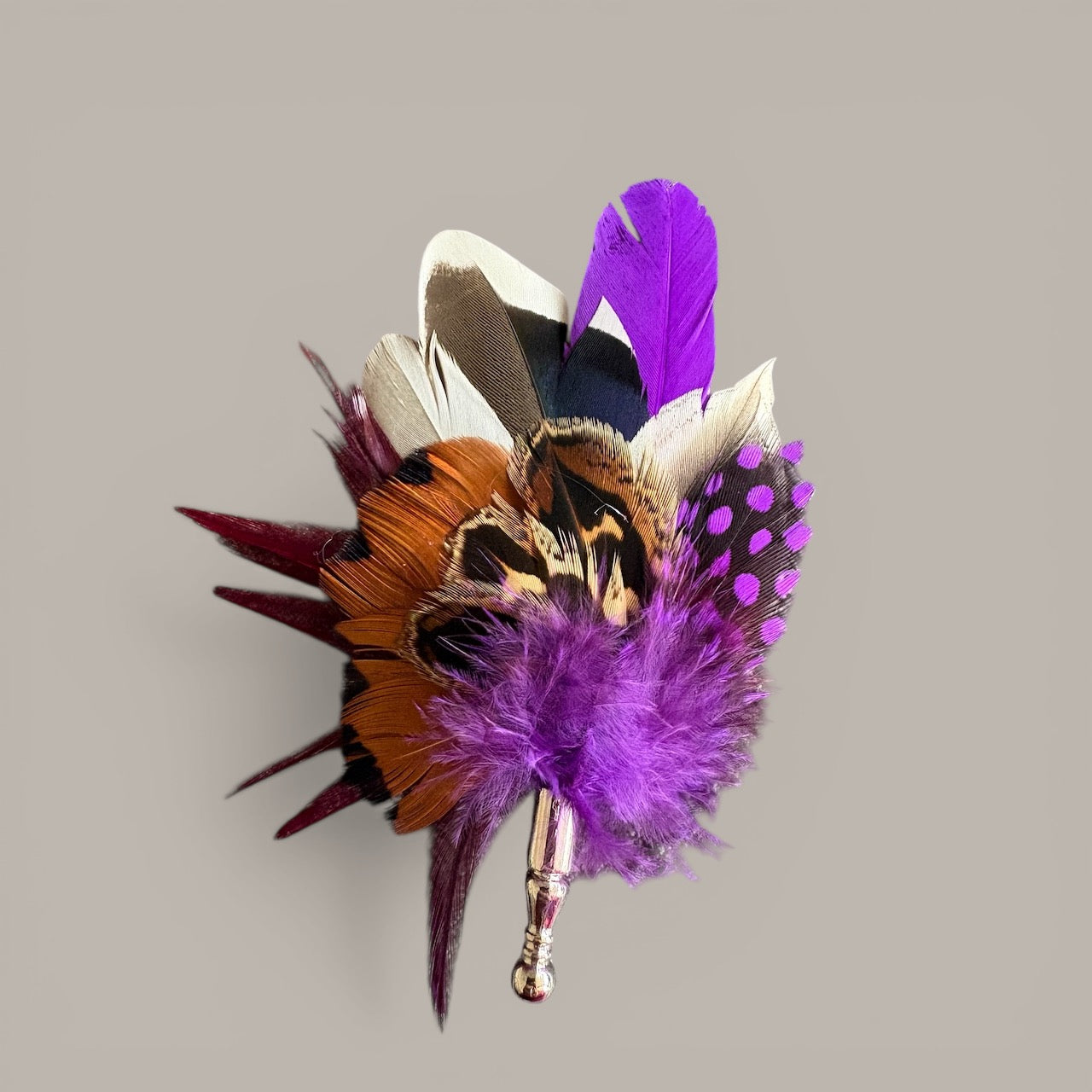 Purple & Natural Feather Lapel Pin CFLP237