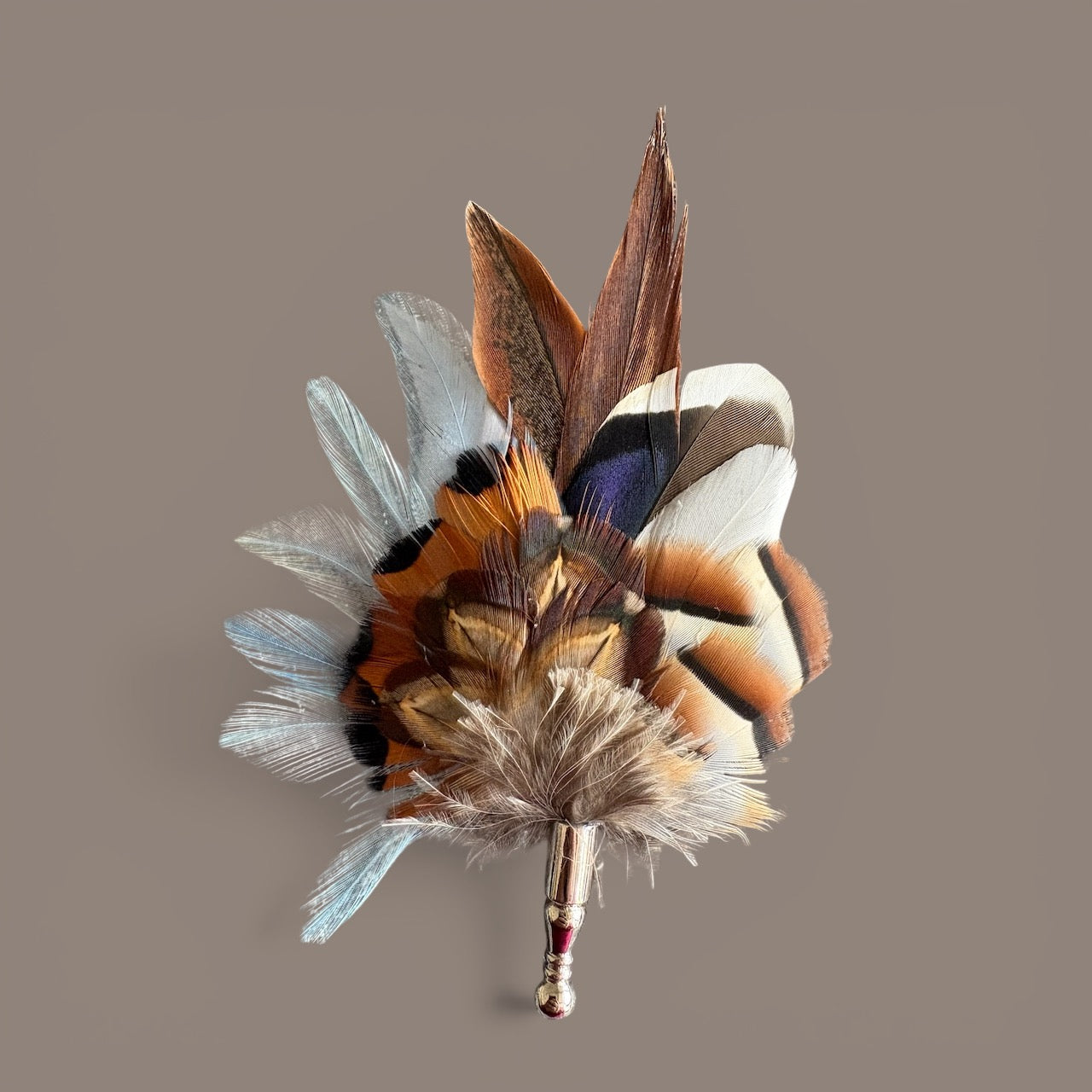 Blue & Natural Feather Lapel Pin CFLP236
