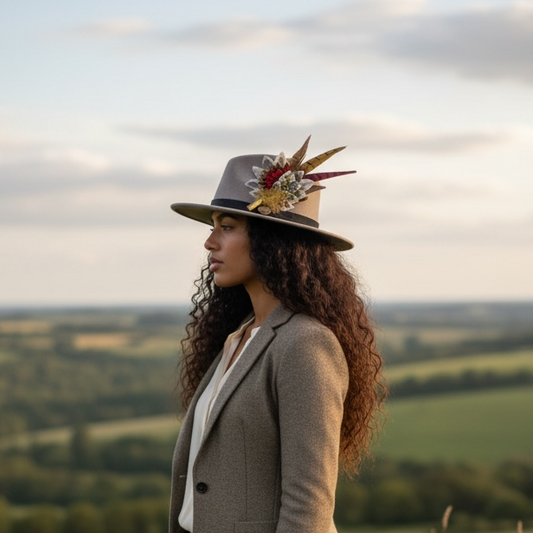 Red, Yellow and Natural Feather Hat Pin CFP856