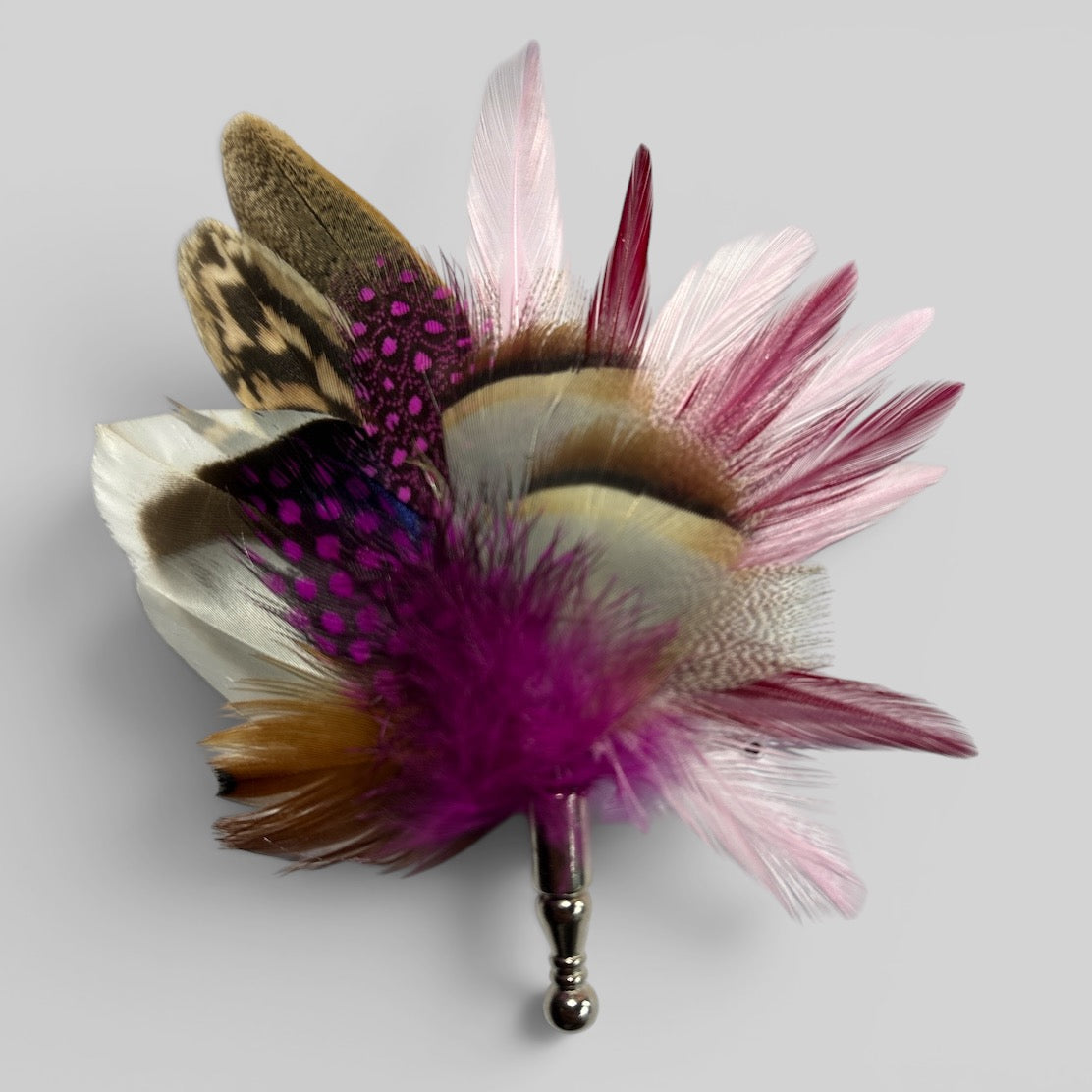 Cerise Pink & Natural Feather Lapel Pin CFLP268