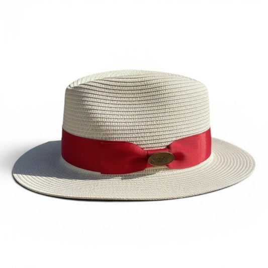 Fedora Straw Hat with Red Ribbon Band CFSH11