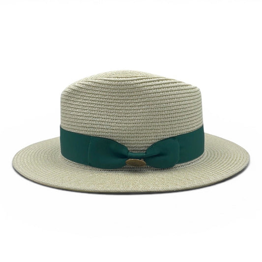 Fedora Straw Hat with Emerald Green Ribbon Band CFSH05