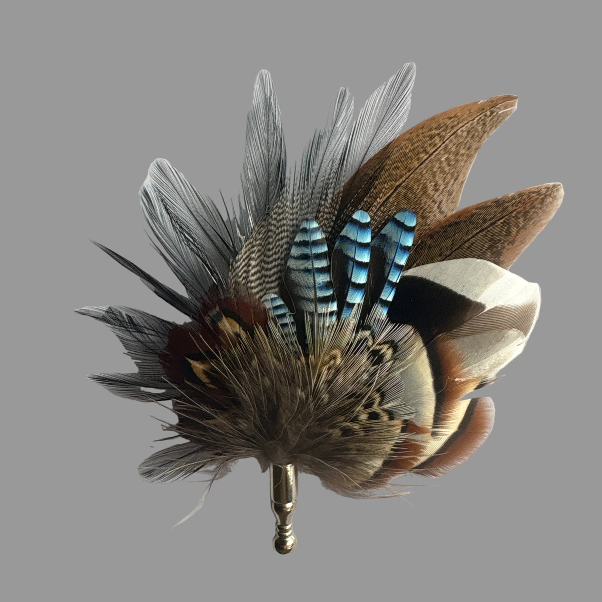 Blue & Natural Feather Lapel Pin CFLP277