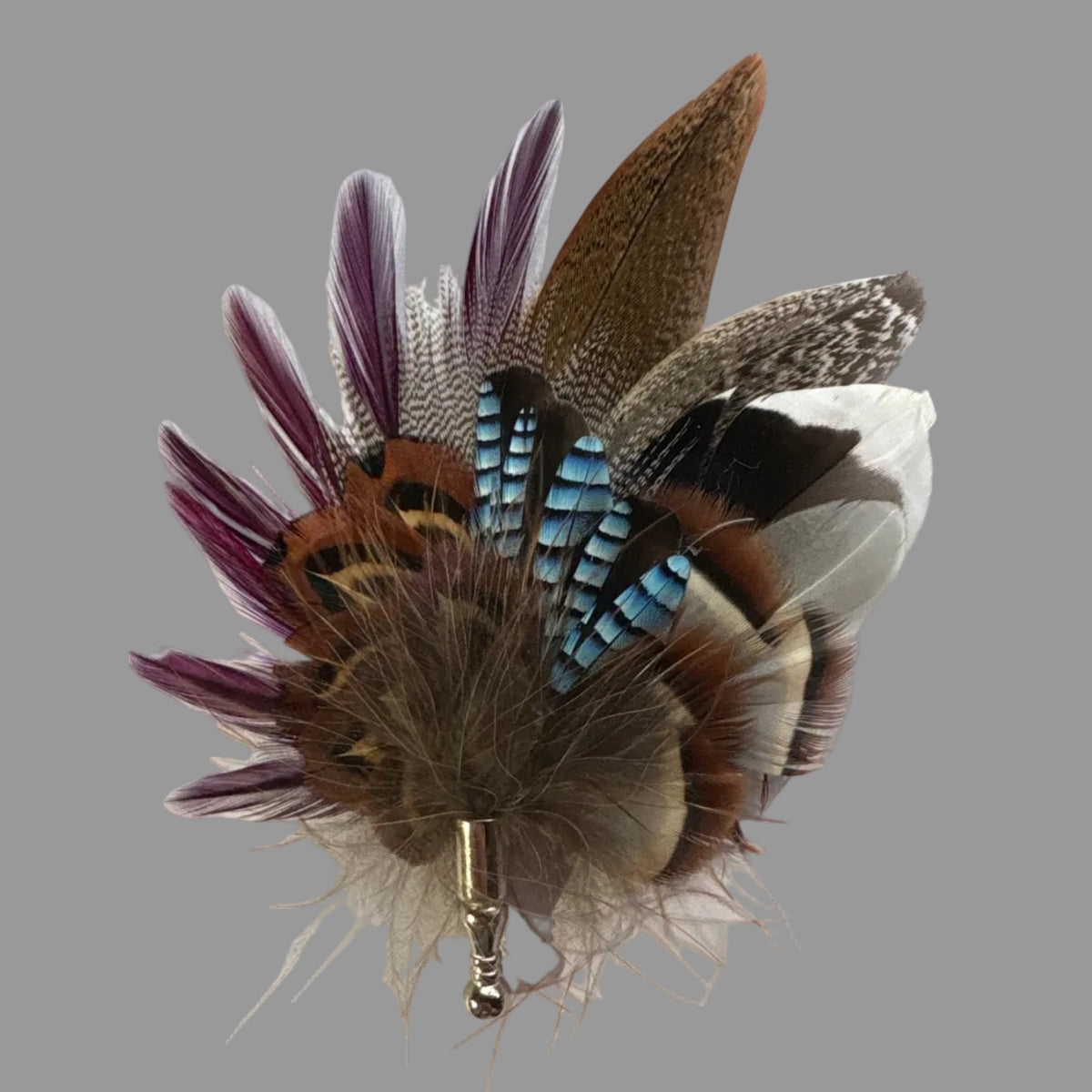 Plum & Natural Feather Lapel Pin CFLP274