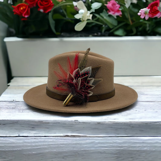 Red & Natural Feather Hat Pin (CFP400)