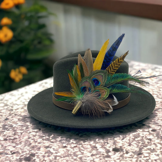 Peacock, Mustard and Green Feather Hat Pin (CFP423)