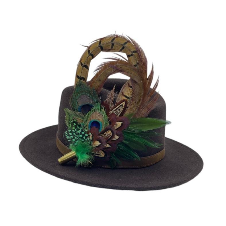 Peacock, Green & Natural Feather Hat Pin (CFP607)