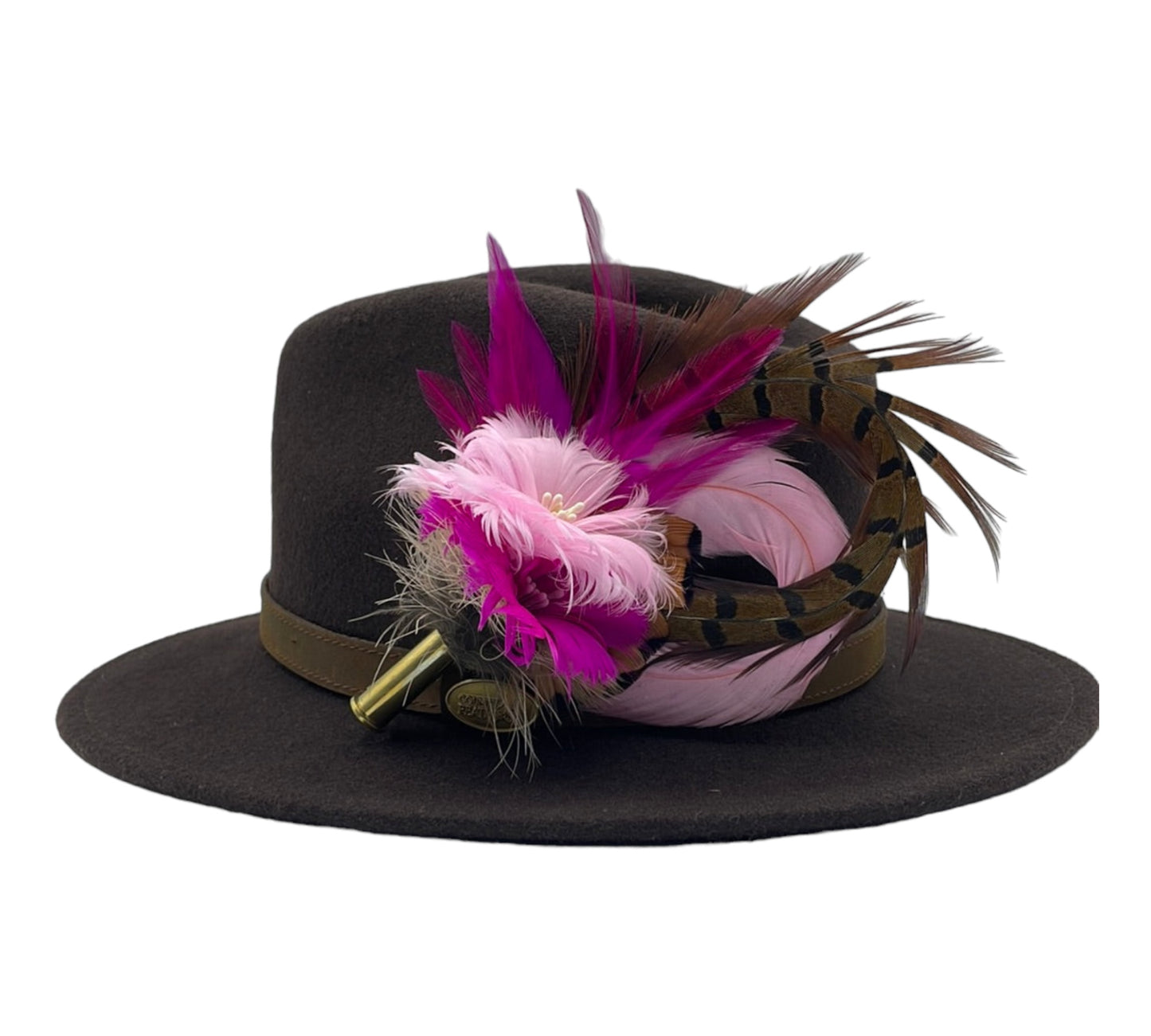 Light Pink, Cerise & Natural Feather Hat Pin (CFP507)