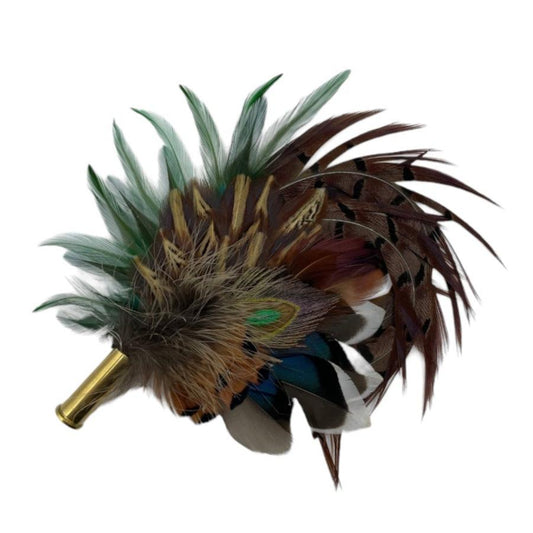 Peacock, Green & Natural Feather Hat Pin (CFP611)