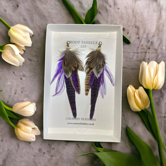 Violet & Natural Feather Boot Tassels (CFB4033)