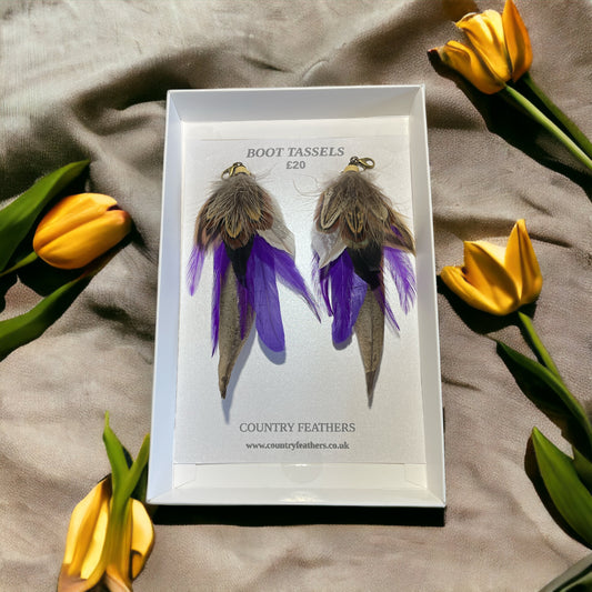 Indigo & Natural Feather Boot Tassels (CFB4032)