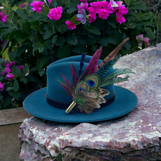 Peacock, Wine & Natural Feather Hat Pin (CFP420)