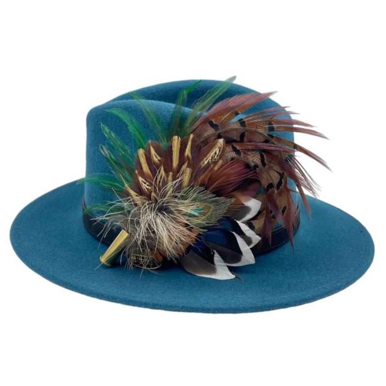 Peacock, Green & Natural Feather Hat Pin (CFP611)