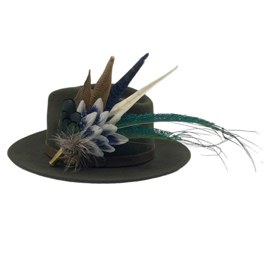Blue, Green & Natural Feather Hat Pin (CFP593)