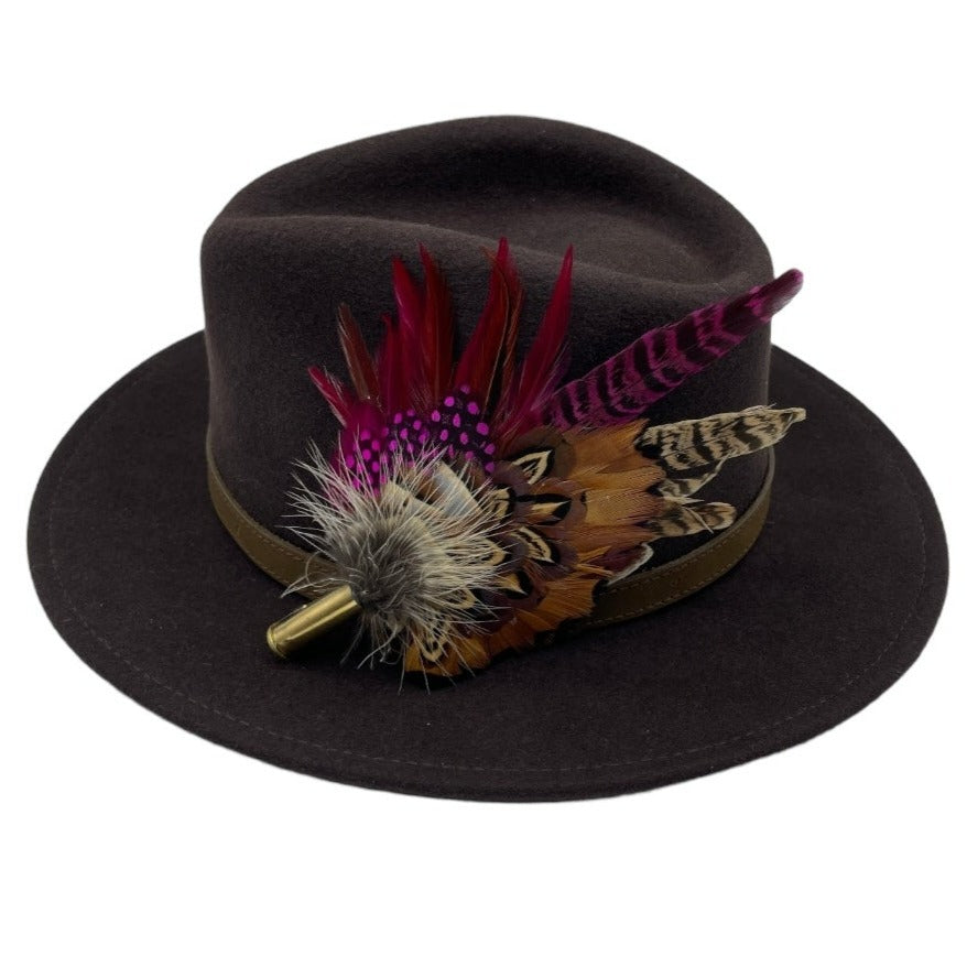 Cerise Pink & Natural Feather Hat Pin (CFP554)