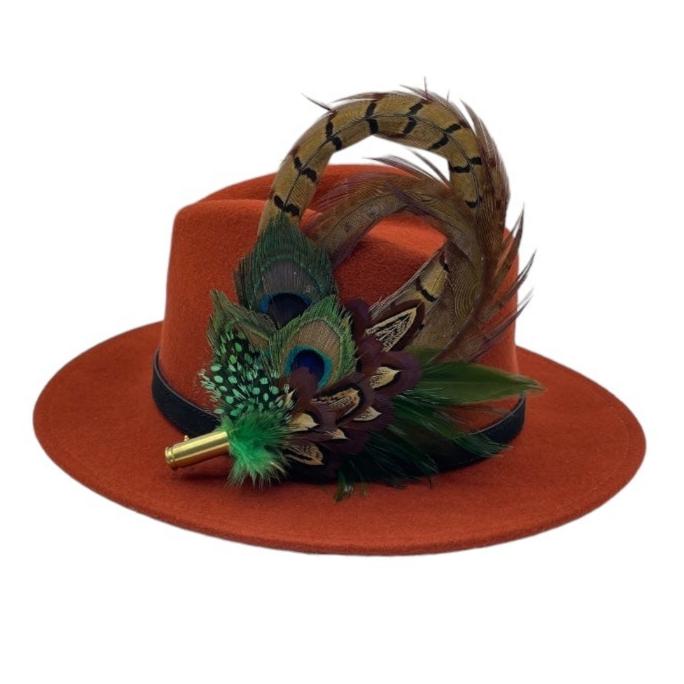 Peacock, Green & Natural Feather Hat Pin (CFP607)