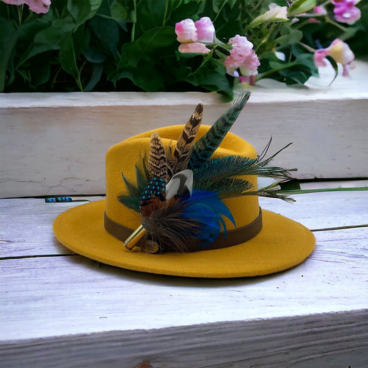 Peacock, Turquoise & Natural Feather Hat Pin (CFP401)