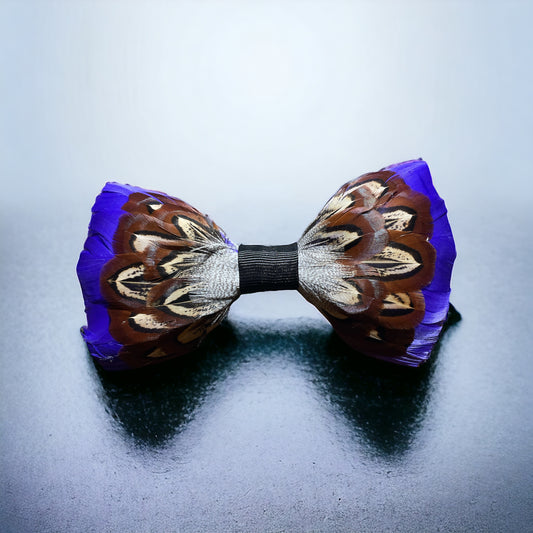 Royal Blue & Natural Feather Bow Tie ( CFBT016)