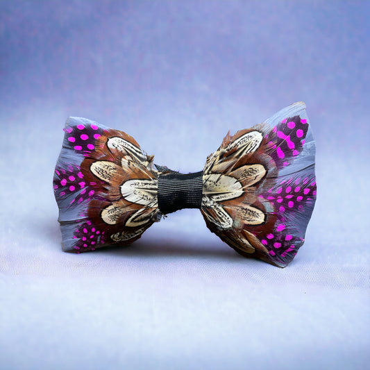 Grey, Pink & Natural Feather Bow Tie (CFBT019)