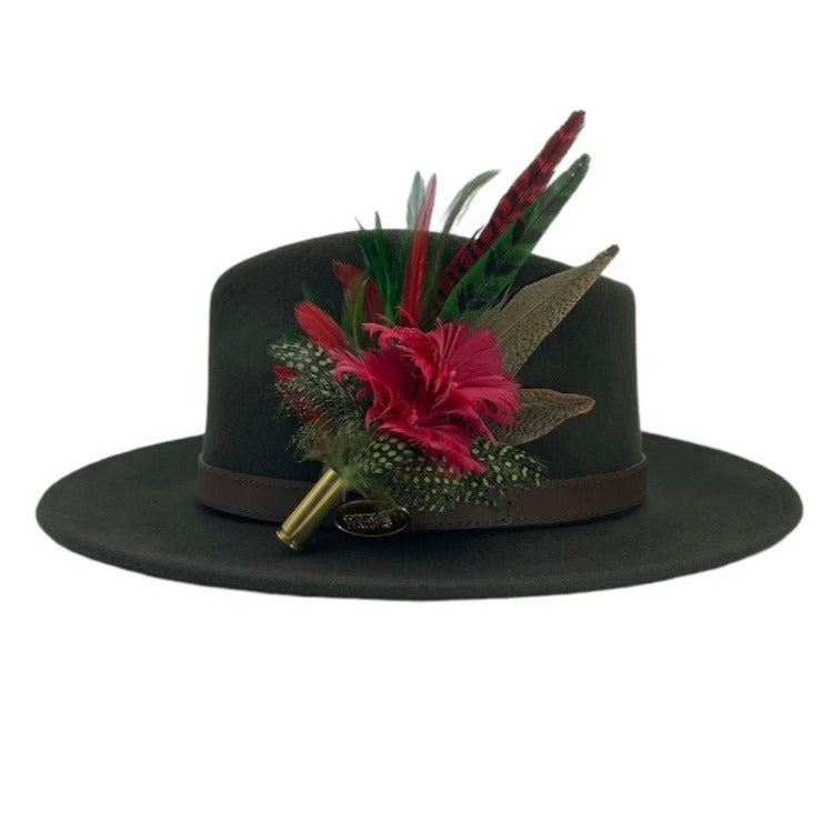 Red & Green Feather Hat Pin (CFP563)