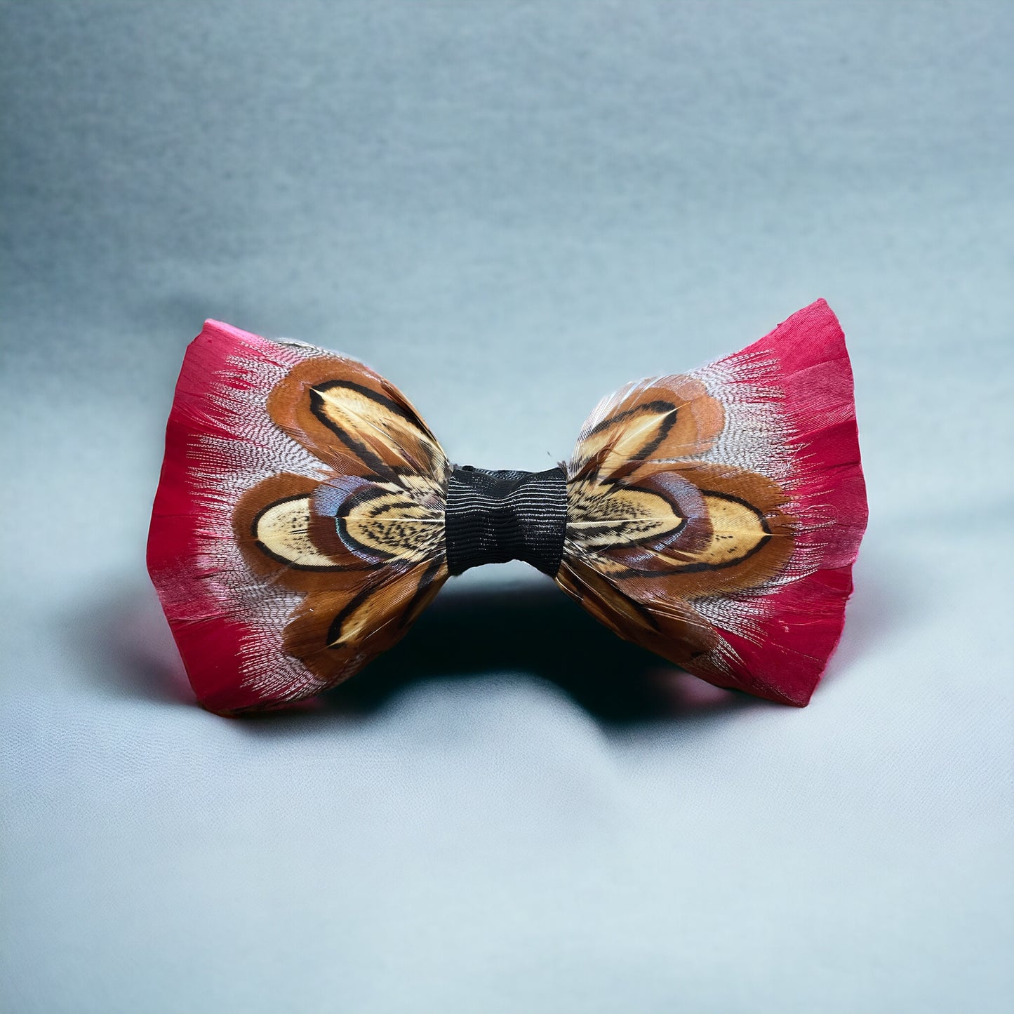 Natural & Amaranth Colour Feather Bow Tie (CFBT020)