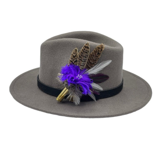 Purple & Natural Feather Hat Pin (CFP642)