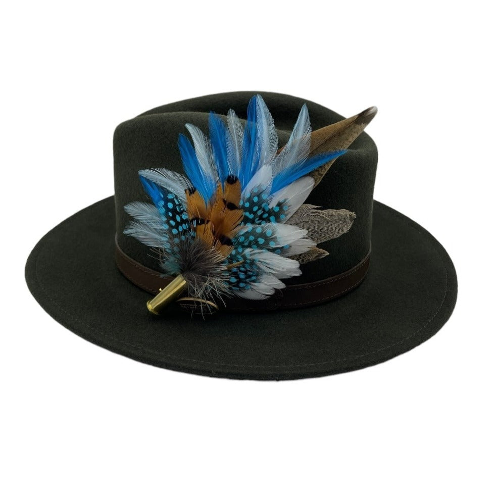 Turquoise, White & Natural Feather Hat Pin (CFP520)
