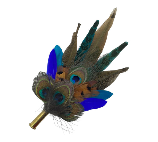 Peacock, Teal & Natural Feather Hat Pin (CFP498)