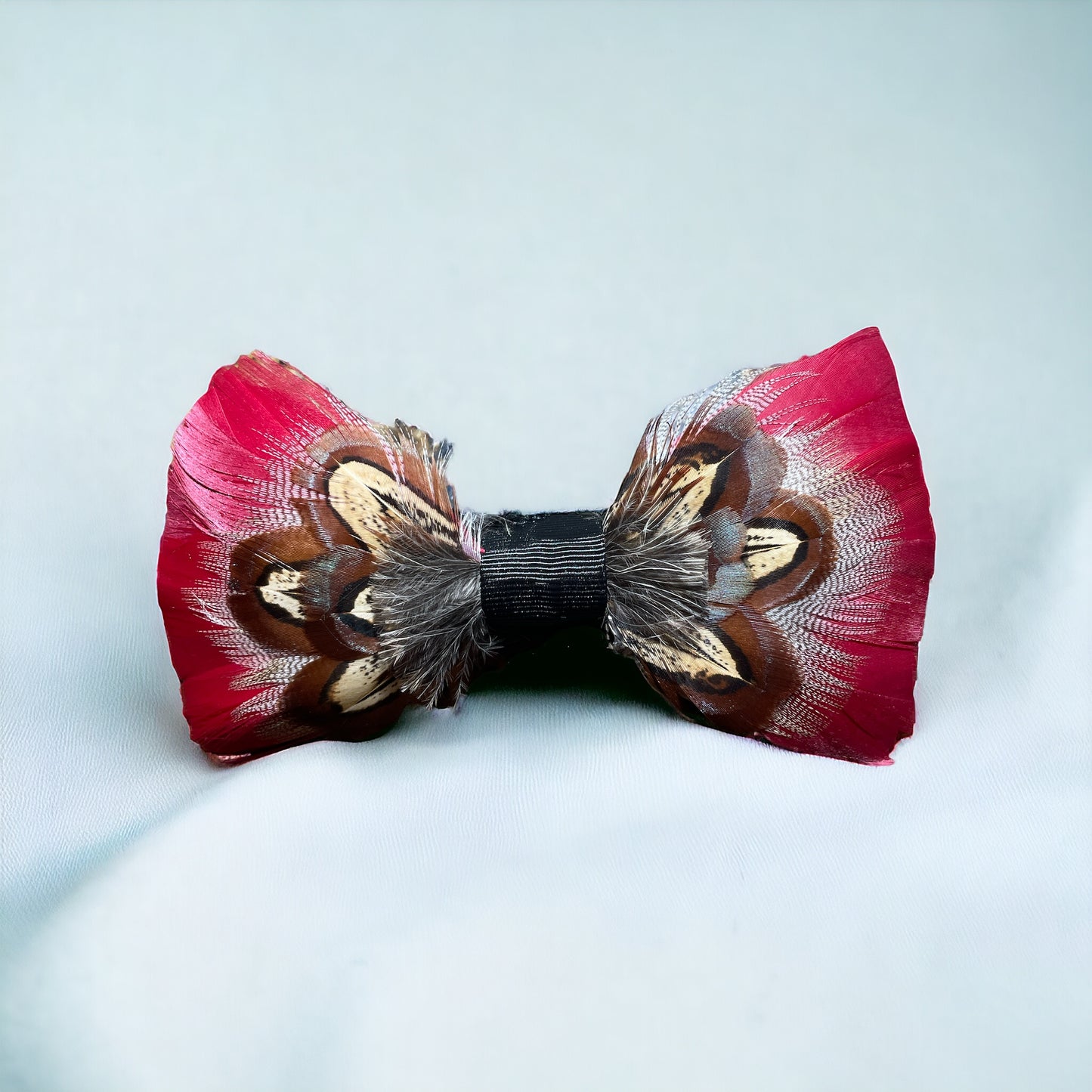 Red & Natural Feather Bow Tie (CFBT022)